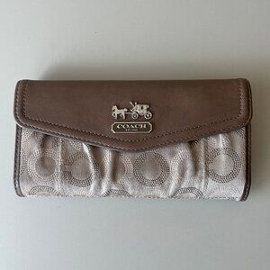 Coach Signature Logo Leather Trim & Canvas Trifold Top Snap Wallet Vintage